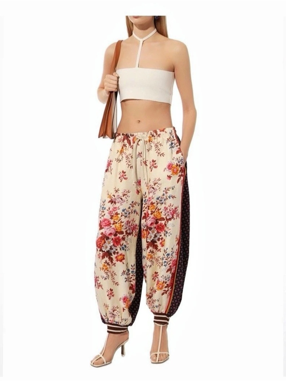 Gucci Floral Wide Leg Pants in Cream & Black